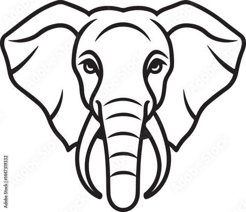 elephant head line art, black outline, vector and illustration, coloring book page line art drawing