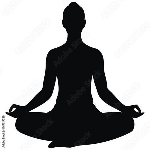Silhouette of a person in a meditation pose, sitting in lotus position