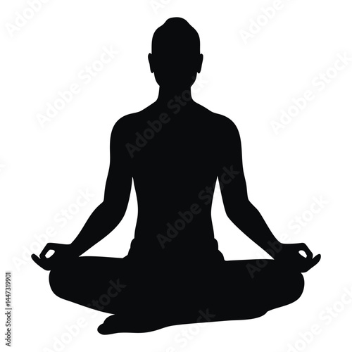 Silhouette of a person in a meditation pose, sitting in lotus position