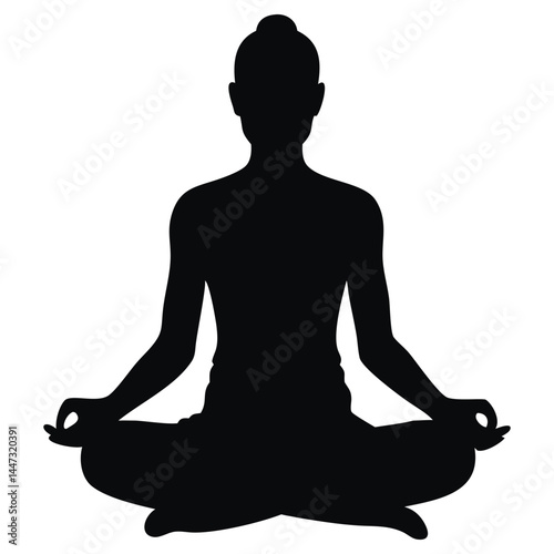 Silhouette of a person in a meditation pose, sitting in lotus position