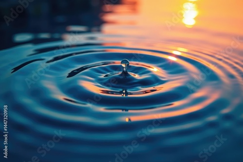 Rippling water surface, concentric circles from a central point, circular pattern, design
