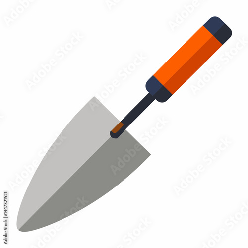 Trowel tool with orange handle on white background  