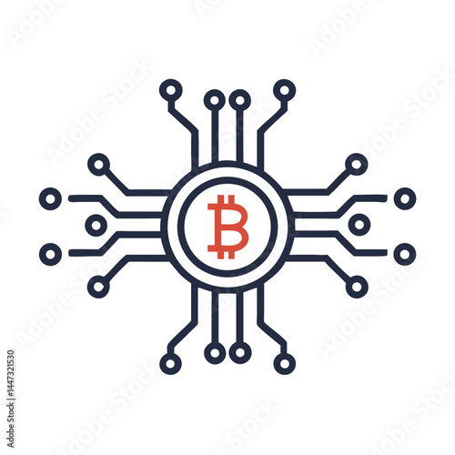 Bitcoin Cryptocurrency Circuit Icon — Digital Currency, Blockchain, Finance Symbol