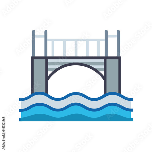 Bridge over Waterway Illustration Icon — Infrastructure, Transportation, Architecture Symbol