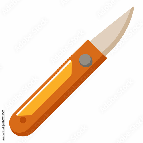 Utility Knife with Orange Handle on White Background  