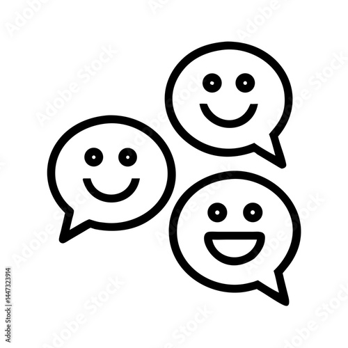 Chat Bubbles with Happy Emoticons Icon — Messaging, Positive Conversation, Friendly Communication Symbol