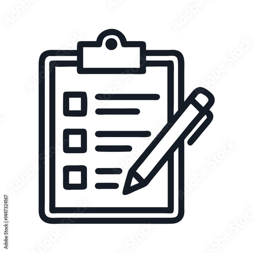 Clipboard Checklist with Pen Icon — Task Management, Note Taking, Writing, Productivity Symbol