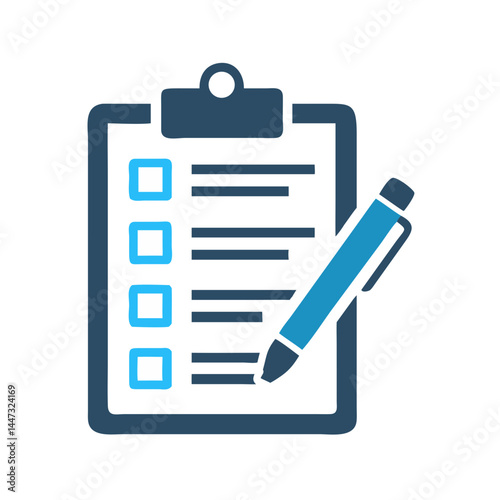 Clipboard Checklist with Pen Icon — Task Management, Note Taking, Writing, Productivity Symbol