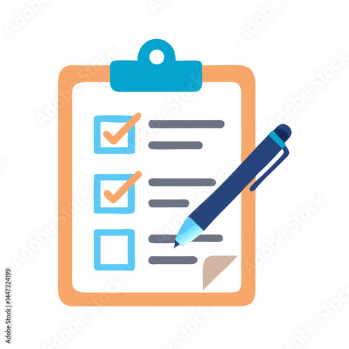 Clipboard Checklist with Pen Icon — Task Management, Note Taking, Writing, Productivity Symbol