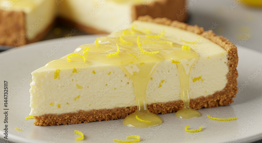 Cheesecake Slice with Lemon Drizzle Cheesecake Slice with Lemon Drizzle