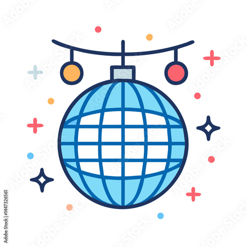 Disco Ball Party Decoration Icon — Celebration, Dance, Music, Festive Atmosphere Symbol