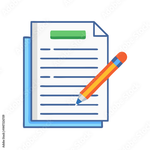 Document with Pencil Writing Icon — Edit, Draft, Note Taking, Content Creation Symbol