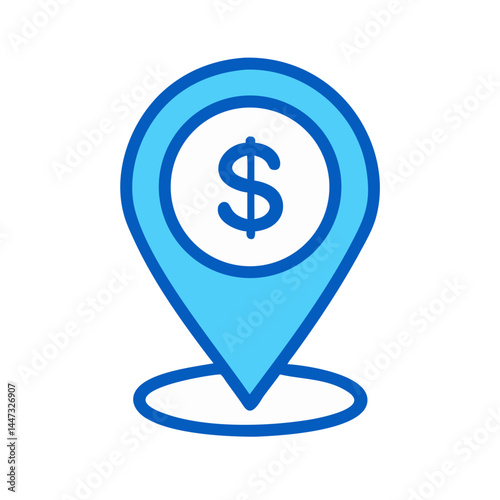 Dollar Location Pin Marker Icon — Financial Location, Money Map, Currency Position Symbol