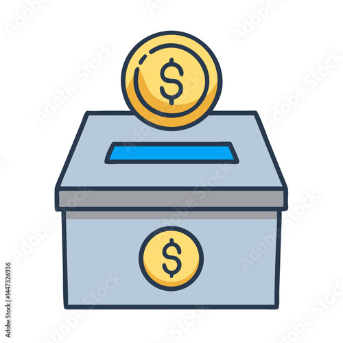 Donation Box with Dollar Coin Icon — Charity, Fundraising, Financial Support Symbol