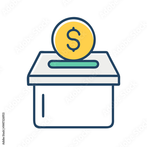 Donation Box with Dollar Coin Icon — Charity, Fundraising, Financial Support Symbol