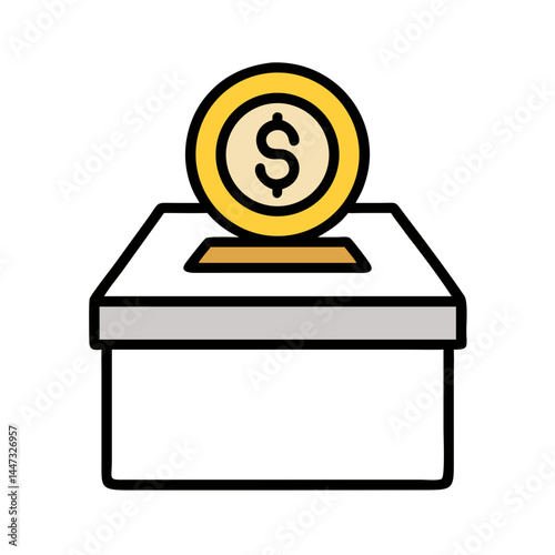 Donation Box with Dollar Coin Icon — Charity, Fundraising, Financial Support Symbol
