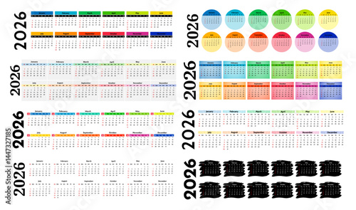 Set of calendars for 2026 isolated on a white background