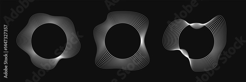 Set of round curved frames with dynamic wavy stripes