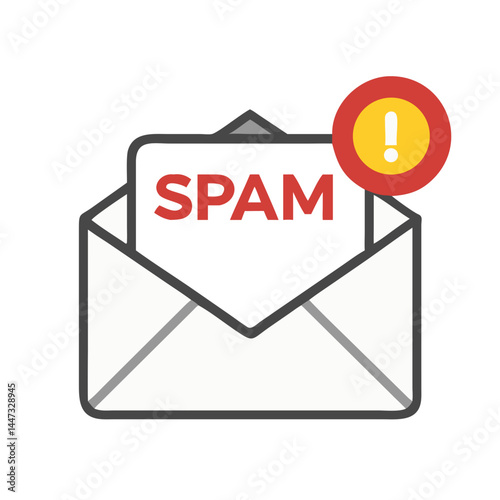 “Email Inbox with Spam Notification Icon – Email Security, Spam Alert, Minimal Line Vector, Editable Stroke”