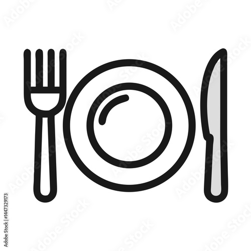 “Empty Plate with Fork and Knife Icon – Dining, Food, Restaurant, Minimal Line Vector, Editable Stroke”