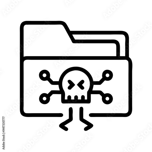 “Folder with Network Exploit Icon – Cybersecurity Threat, Data Breach, Minimal Line Vector, Editable Stroke”