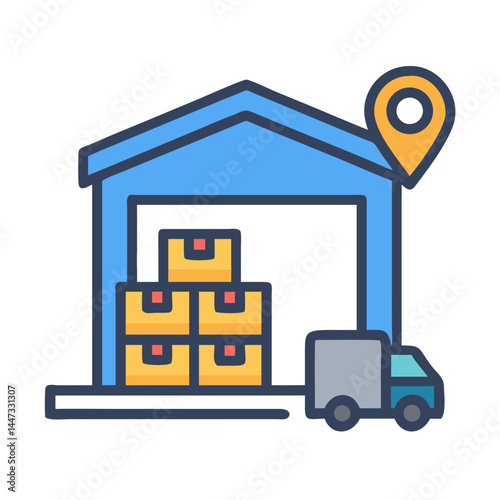 Fulfillment Center Logistics Warehouse Icon Representing Inventory Management and Order Distribution