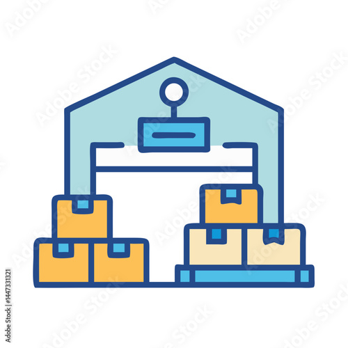 Fulfillment Center Logistics Warehouse Icon Representing Inventory Management and Order Distribution