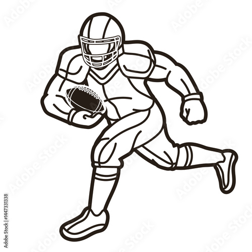 American Football Player Cartoon Outline Sport Graphic Vector