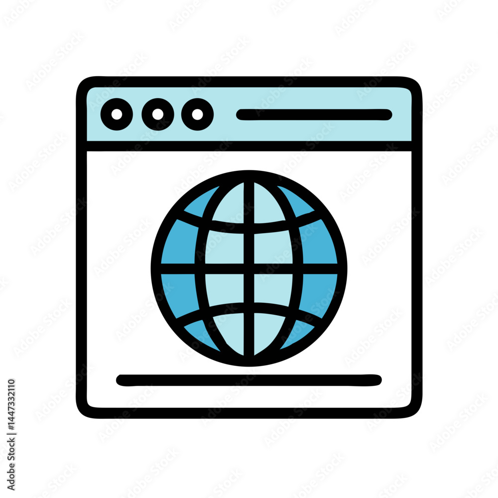 Global Website Browser Window Icon Representing Internet Access and Worldwide Online Presence Global Website Browser Window Icon Representing Internet Access and Worldwide Online Presence