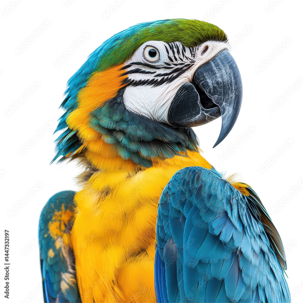 Fototapeta premium Colorful macaw perched in a natural pose showcasing vibrant plumage and distinct features