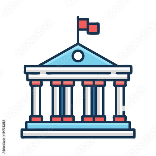 Government Building with Pillars Icon Representing Authority, Public Institution, and Civic Administration