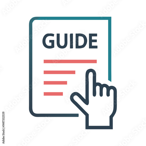Guide Document with Hand Icon Representing Instruction Manual and User Assistance