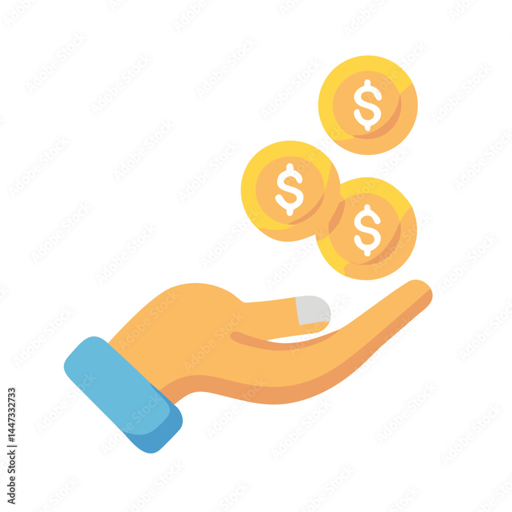 Hand Giving Coins Charity Icon Representing Donation, Generosity, and Financial Support Hand Giving Coins Charity Icon Representing Donation, Generosity, and Financial Support