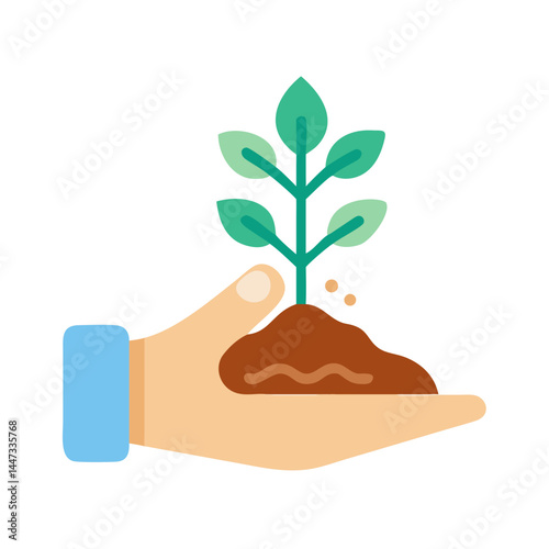 Hand Planting Tree in Soil Icon Representing Environmental Care, Sustainability, and Reforestation