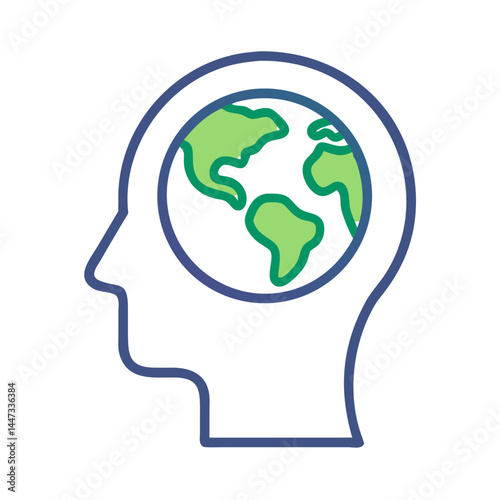 Human Head with Earth Concept Icon Representing Global Thinking, Environmental Awareness, and Worldview