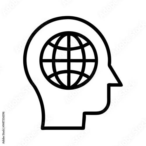 Human Head with Earth Concept Icon Representing Global Thinking, Environmental Awareness, and Worldview
