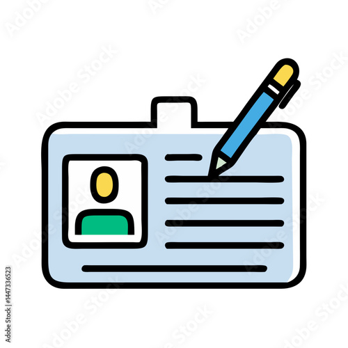Identification Card with Pen Icon Representing Personal Information and Document Authorization