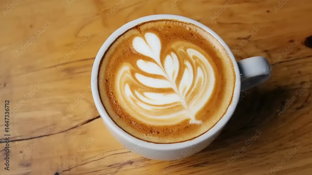 Latte art a cup of coffee with a leaf design Latte art a cup of coffee with a leaf design
