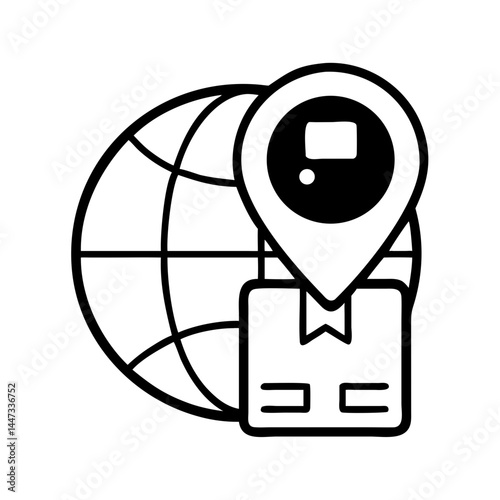 International Package Location Map Icon Representing Global Shipping and Parcel Tracking