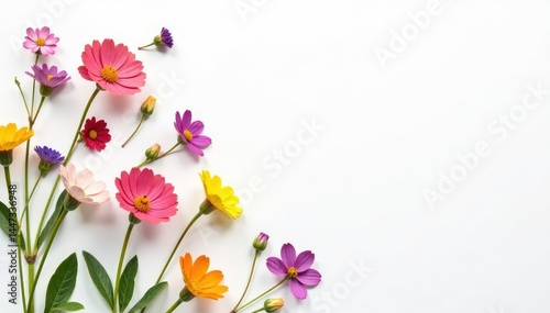 Delicate, scattered wildflowers on white background, floral pattern, soft, graphics
