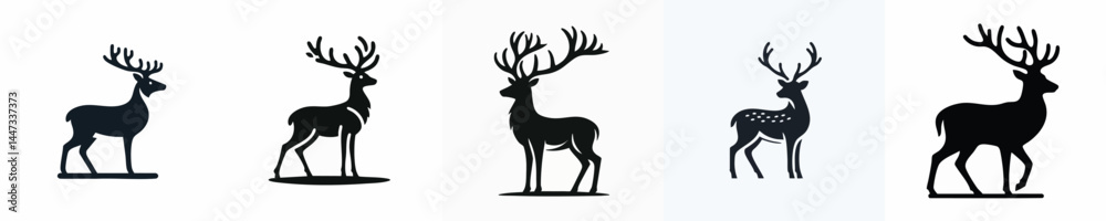 Fototapeta premium Deer Silhouette with Antlers – Vector Wildlife Icon 