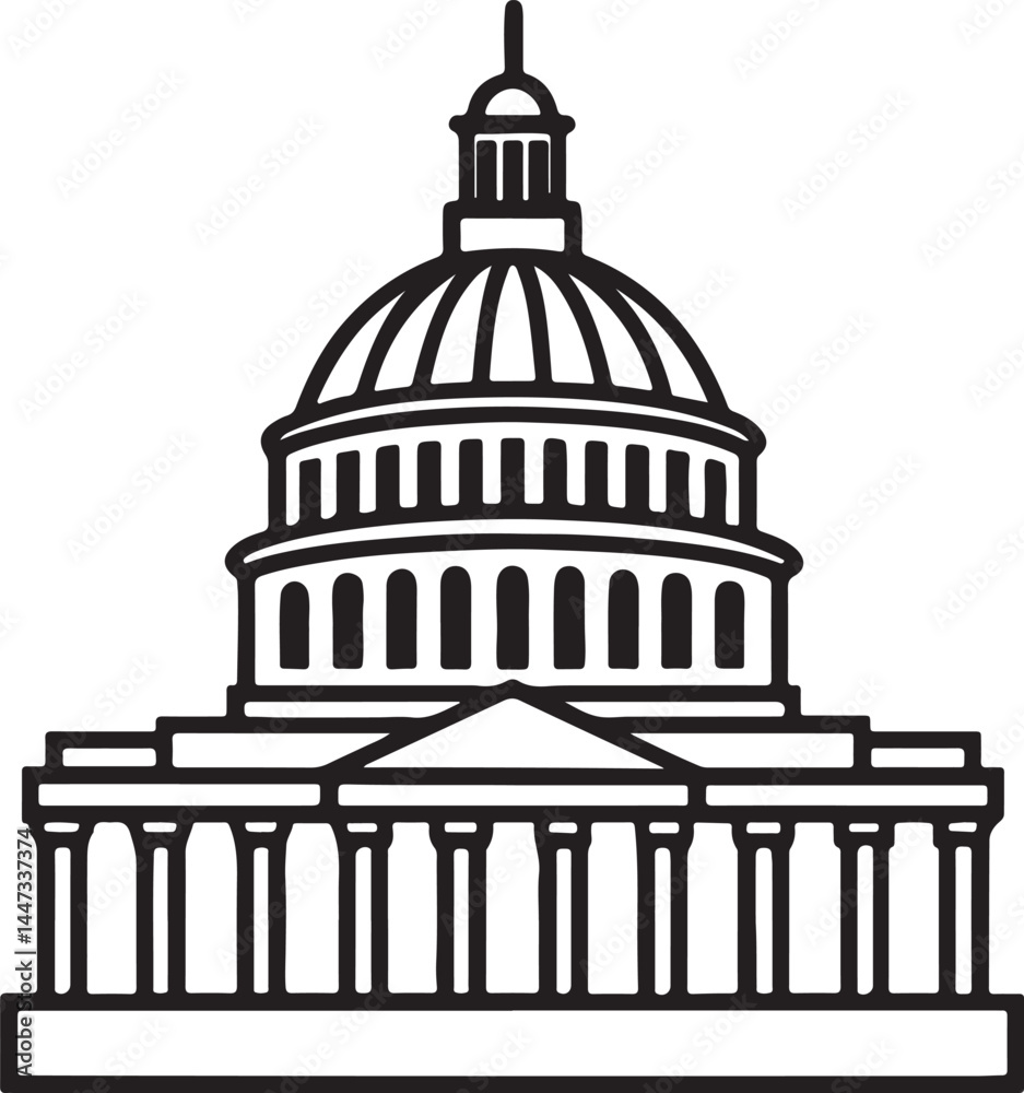 custom made wallpaper toronto digitalWashington capitol building line art, black outline, vector and illustration, coloring book page line art drawing