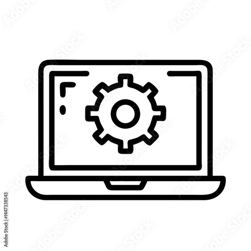 Laptop with Gear Settings Icon Representing System Configuration and Technical Adjustments