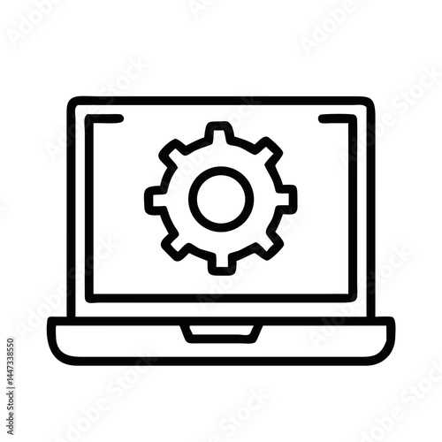 Laptop with Gear Settings Icon Representing System Configuration and Technical Adjustments