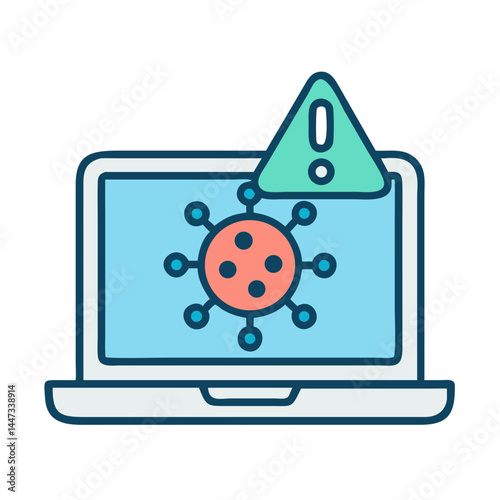 Laptop with Virus Alert Icon Representing Cybersecurity Threat and Malware Detection