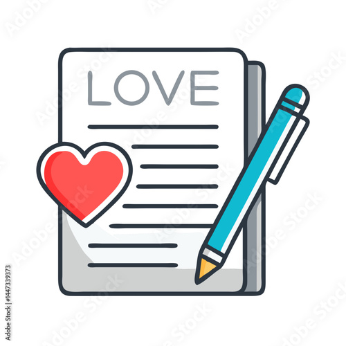 Love Letter with Heart and Pen Icon Representing Romantic Message and Emotional Expression