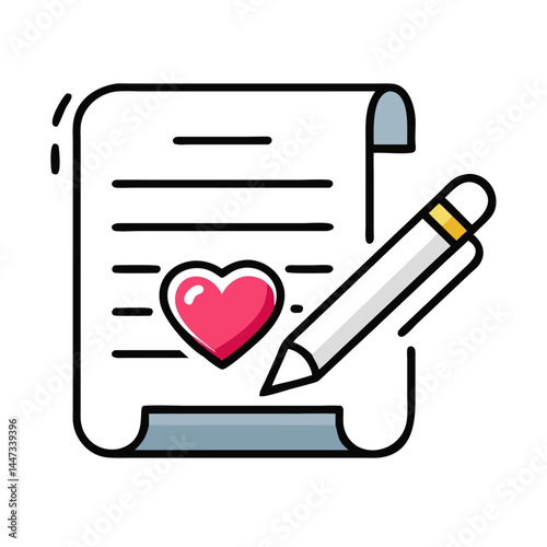 Love Letter with Heart and Pen Icon Representing Romantic Message and Emotional Expression