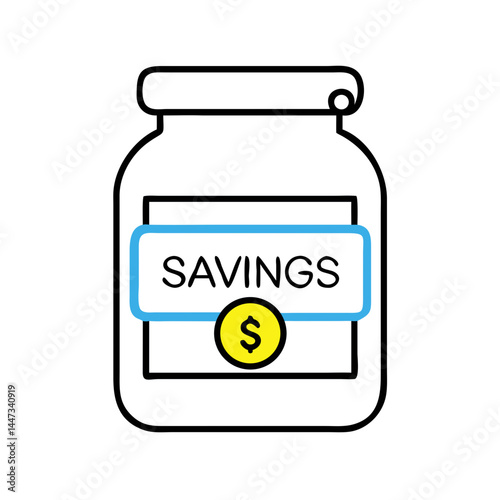 Money Jar with Savings Label Icon Representing Financial Planning and Budgeting