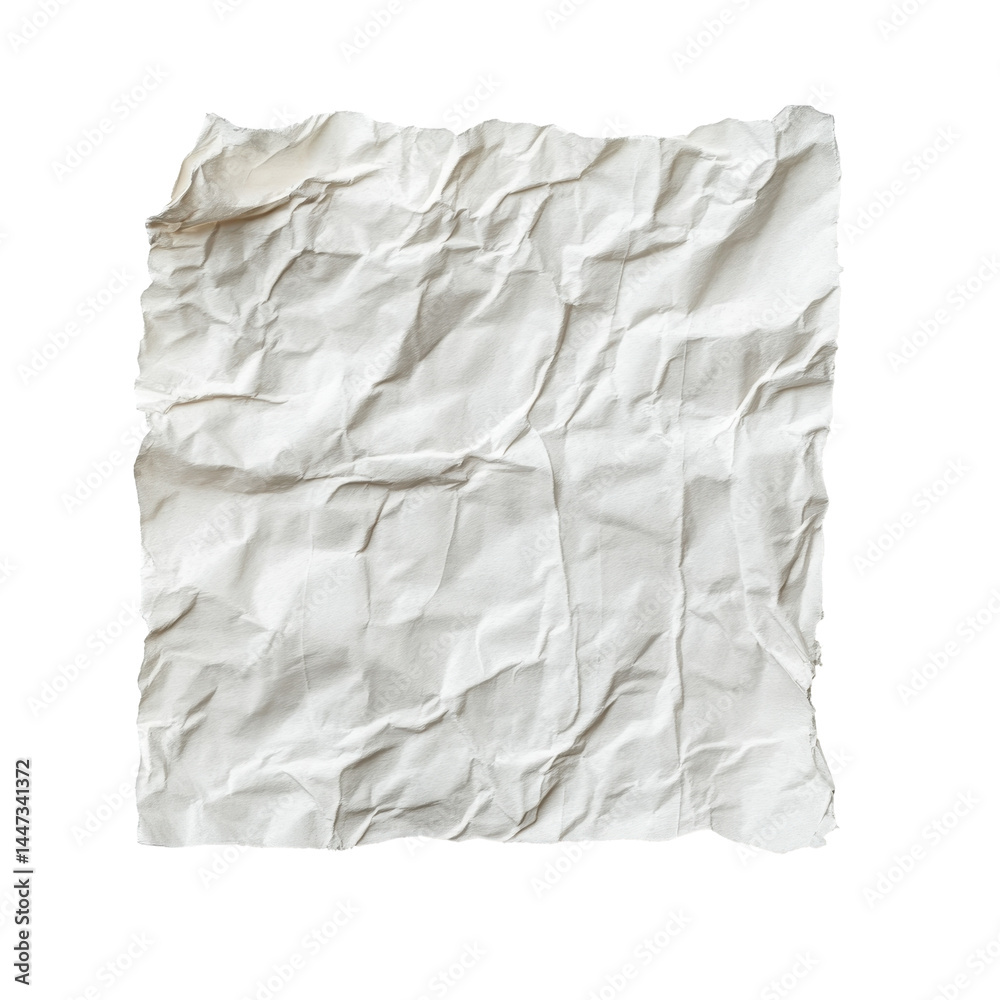 Crumpled white paper sits on a plain surface highlighting textures and creases in natural light Crumpled white paper sits on a plain surface highlighting textures and creases in natural light