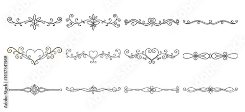 Text delimiters and scroll elements, Graphic underline elements, Vintage divider, vector illustration border, graphic elements